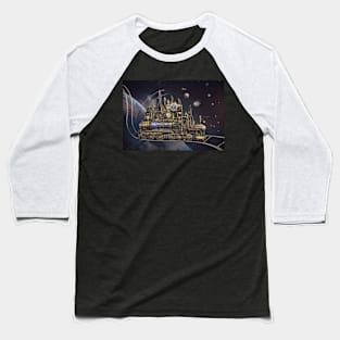 Steampunk Space Train Baseball T-Shirt